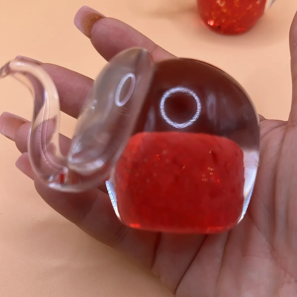 Set of 2 Chech glass figurines happy good luck elephants red.